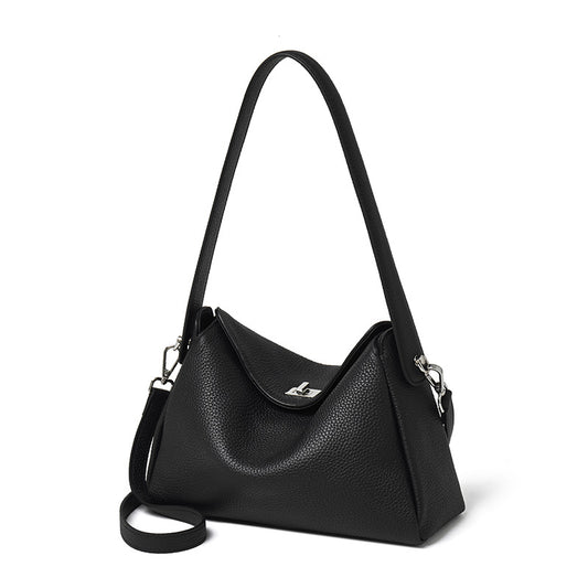 Lässige Lychee-Korn Echte Leder Umhänge-Hobo-Tasche