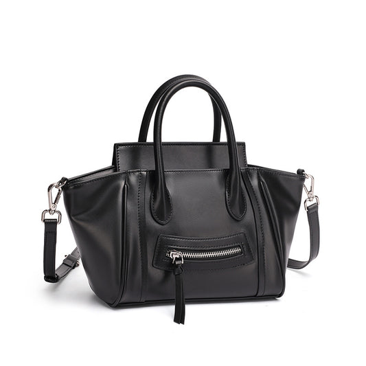 Maillard Style Genuine Leather Smile Flap Satchel Crossbody Bag