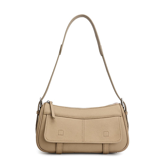 Mellow Pebbled Genuine Leather Flap Baguette Clutch Bag