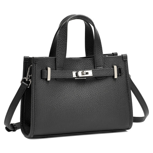 Minimalist Pebbled Genuine Leather Kelly Clutch Bag with Metal Turn Lock