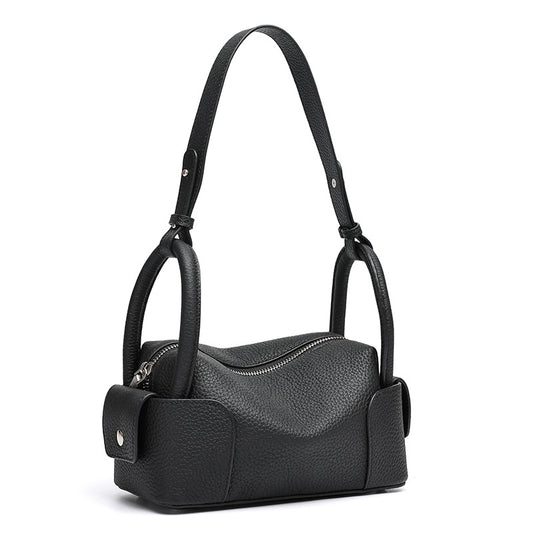 Architectural Pebbled Genuine Leather Boston Clutch Bag