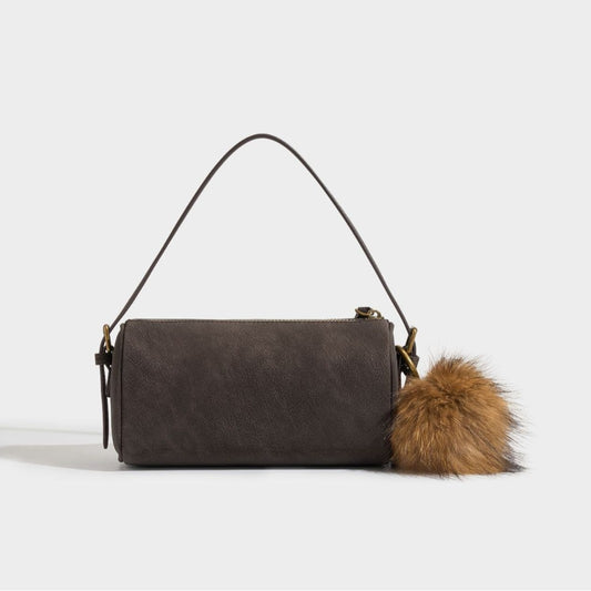 Rustic Matte Genuine Leather Cylinder Distressed Crossbody Clutch Bag