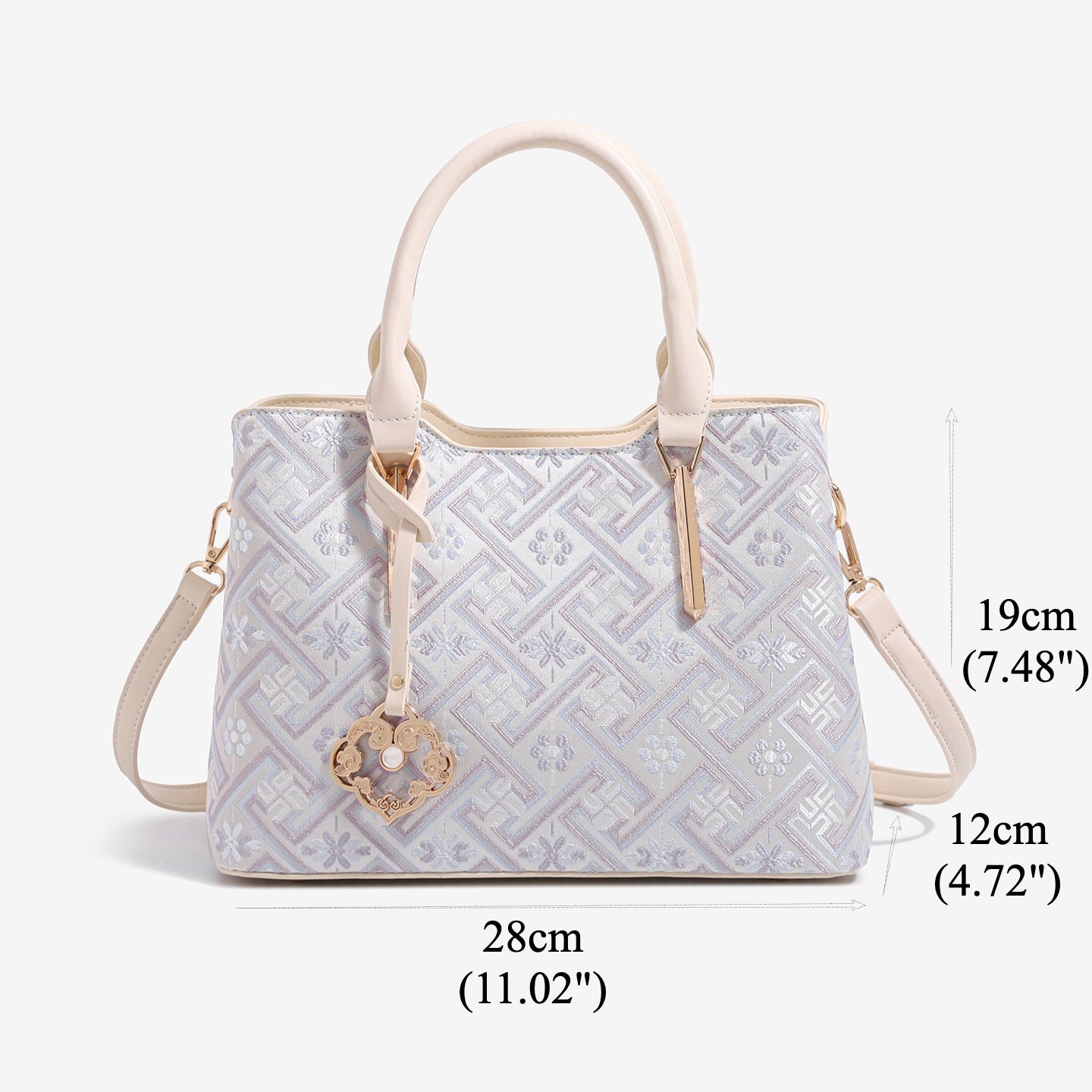 Elegant Jacquard Pattern Vegan Eco-Leather Satchel Clutch Bag with Hollow Lock Charm