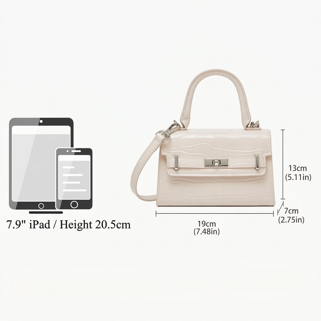 Borsa a tracolla minimalista in vera pelle effetto coccodrillo con manico