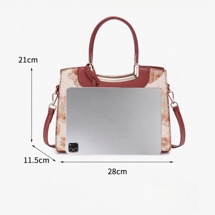 Graceful Floral Vegan Eco-Leather Clutch Bag with Round Metal Charm