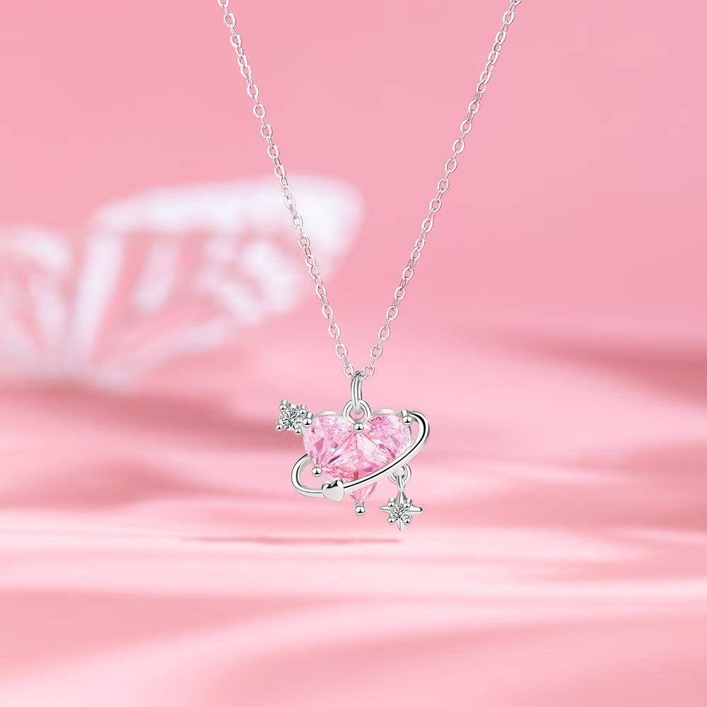 Collar Susurro de Corazón Diamante Rosa