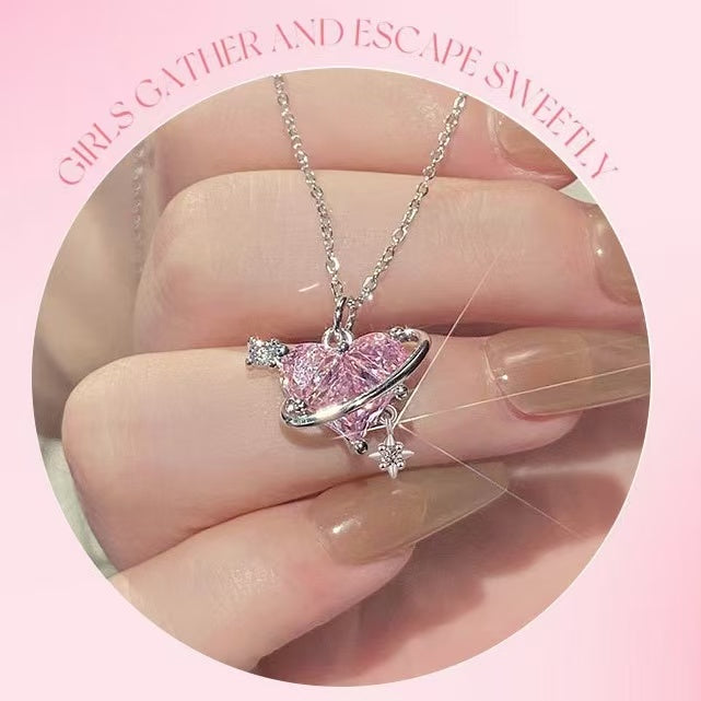 Collar Susurro de Corazón Diamante Rosa