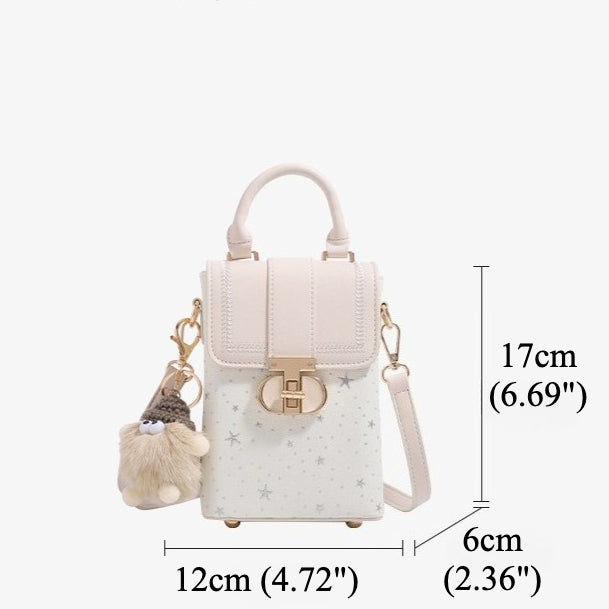 Romantic Star Vegan Eco-Leather Flap Mini Phone Handbag with Fluffy Charm