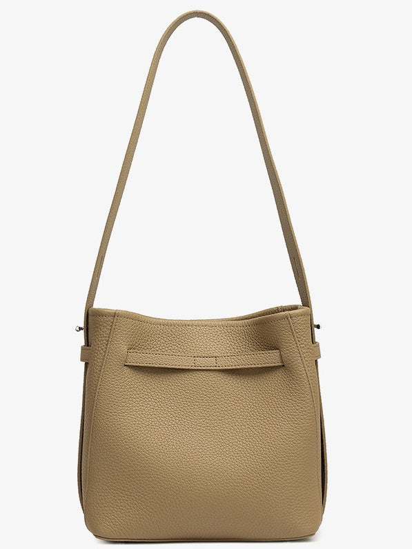 Timeless Genuine Leather Bucket Bag with Polished Double-D Luxury Hardware
