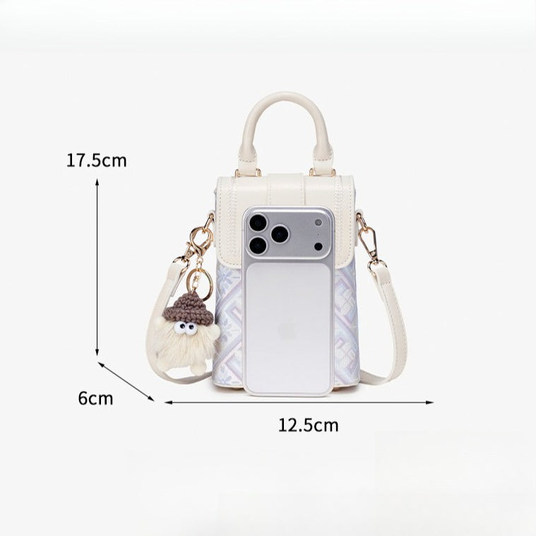 Elegant Oriental Embroidery Vegan Eco-Leather Mini Clutch Bag with Charm