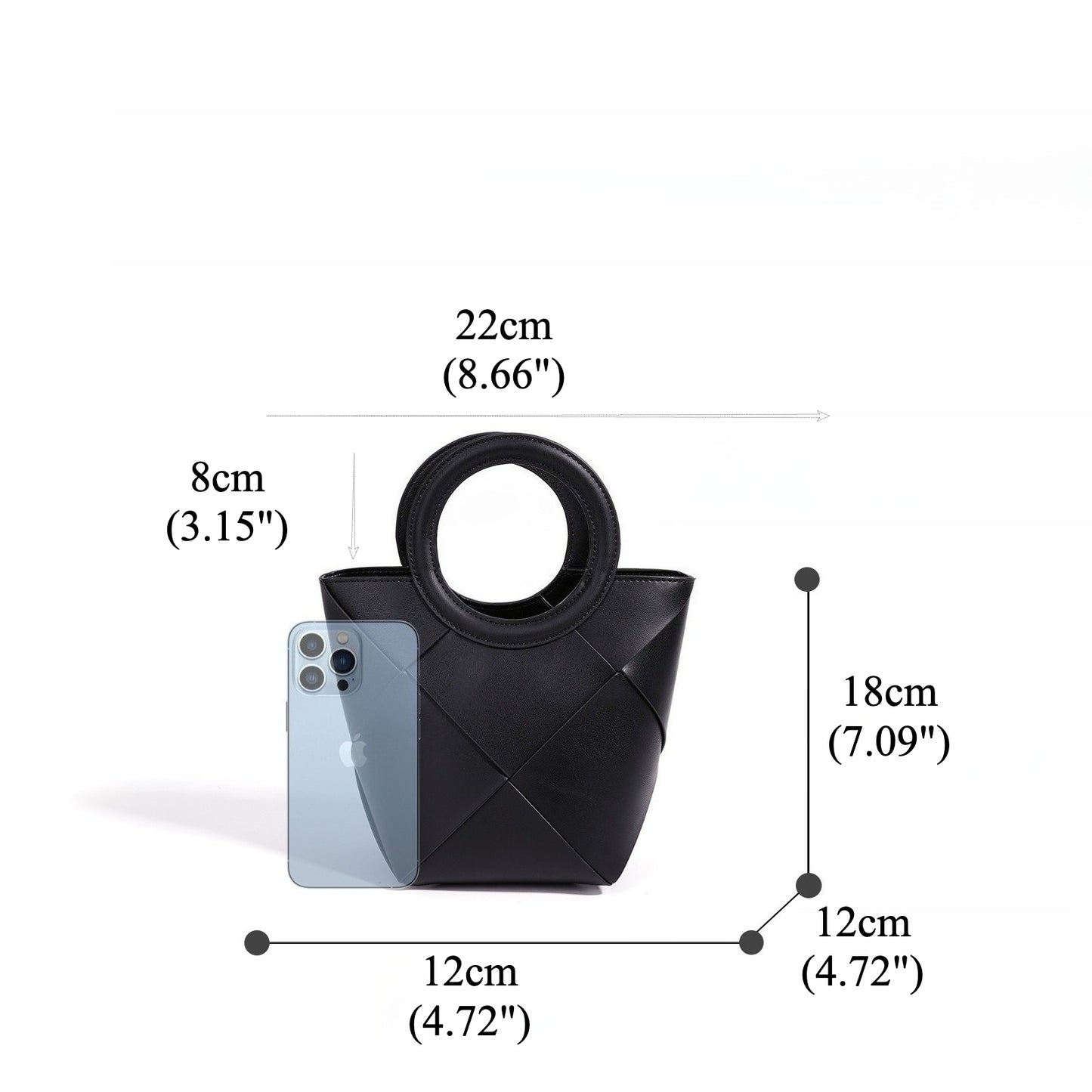 Refined Geometric Woven Genuine Leather Mini Bucket Clutch Bag