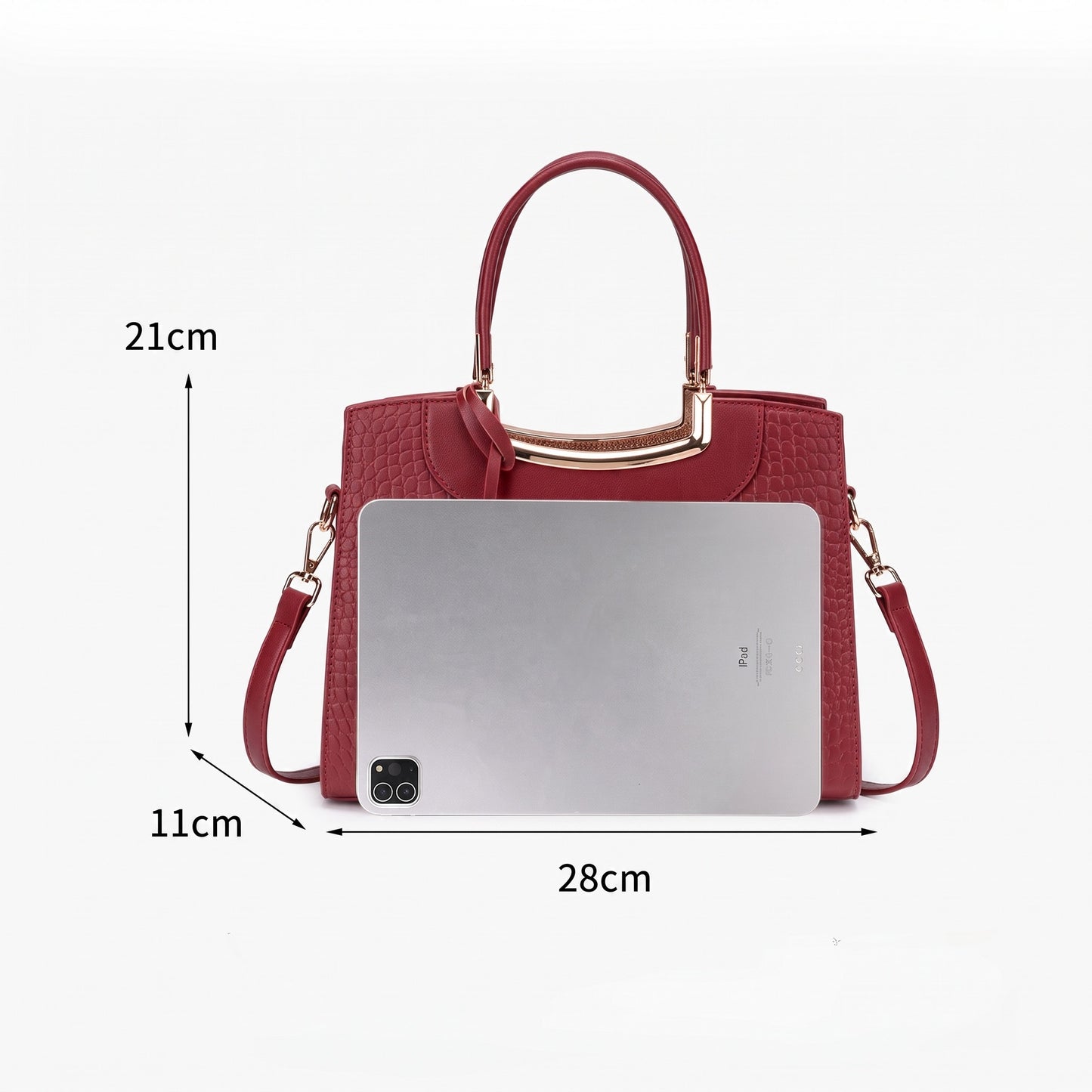 Stately Croc Vegan Eco-Leather Clutch Bag With Detachable Strap