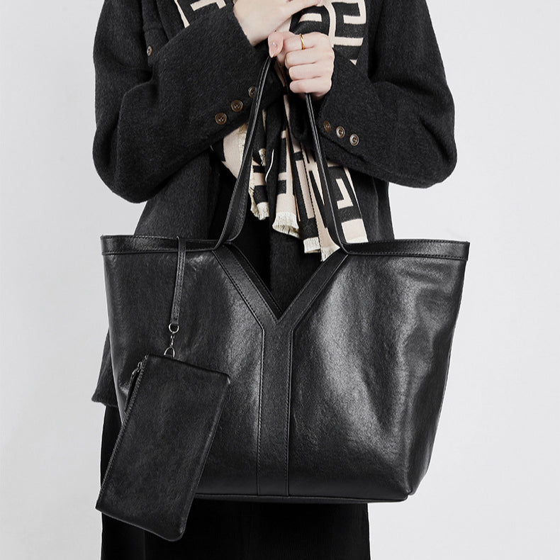 Herbstliche Tragetasche aus echtem Leder im koreanischen Stil