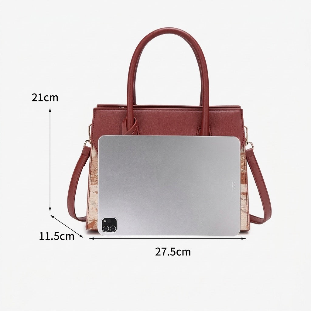 Classic Jacquard Vegan Eco-Leather Satchel Clutch Bag With Metal Charm