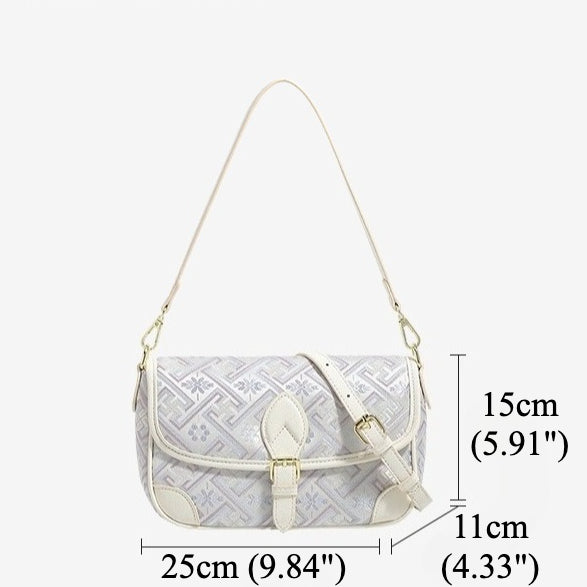Vintage Jacquard Embroidery Vegan Eco-Leather Flap Clutch Bag