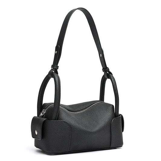 Architectural Pebbled Genuine Leather Boston Clutch Bag