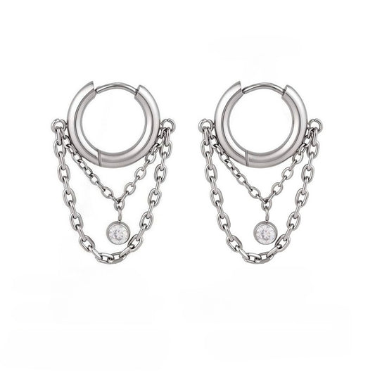 Elegant Radiant Bezel Solitaire Layered Link Earrings