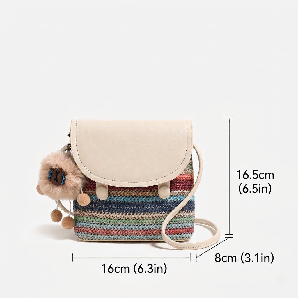 Vibrant Striped Woven Vegan Eco-Leather Compact Clutch Bag with Playful Charm