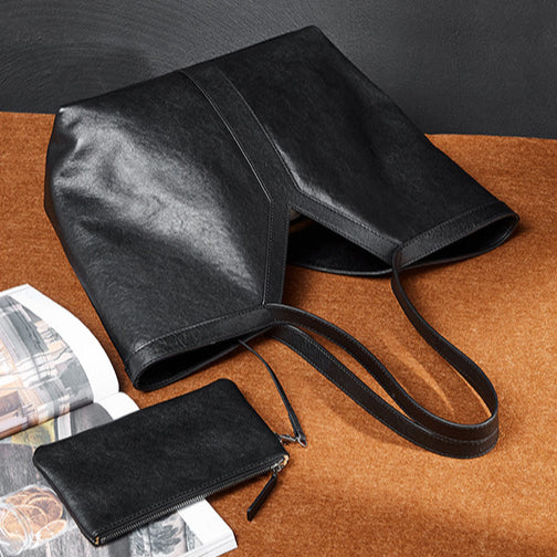 Herbstliche Tragetasche aus echtem Leder im koreanischen Stil