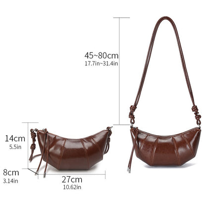 حقيبة أرتيزان كرواسون جلد طبيعي | حقيبة هوبو بسيطة مع عقدة ولوحات