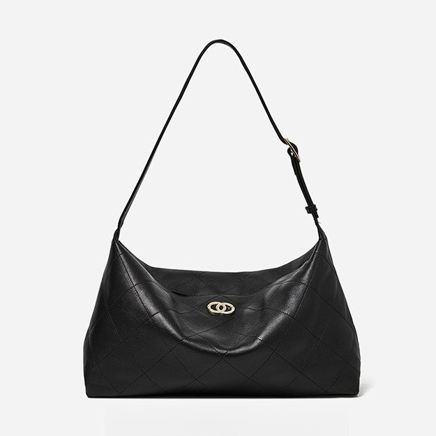 Elegant Quilted Sheepskin Leather Hobo Clutch Bag