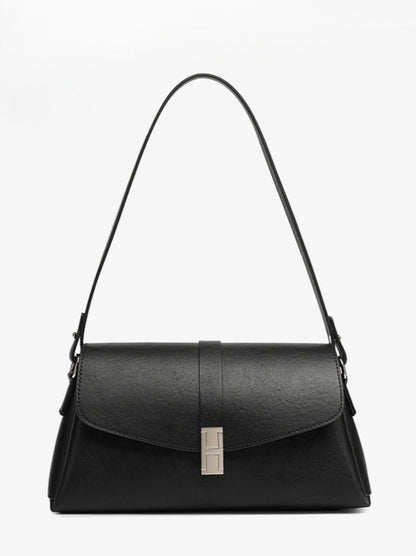 Minimalist Genuine Leather Shoulder Bag with Signature H Buckle