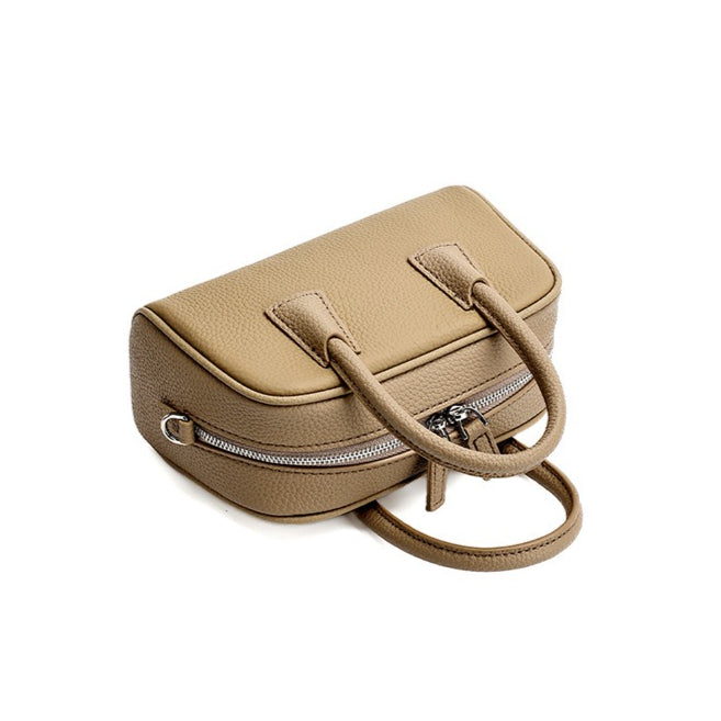 Cushiony Pebbled Genuine Leather Mini Boston Clutch Bag