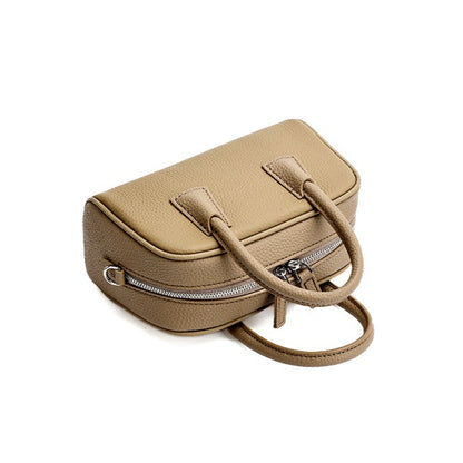 Cushiony Pebbled Genuine Leather Mini Boston Clutch Bag