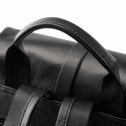 Sac à dos à rabat en cuir véritable grainé grande capacité minimaliste