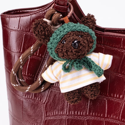 Glossy Croc Vegan Eco-Leather Shoulder Tote Bag With Bear Charm