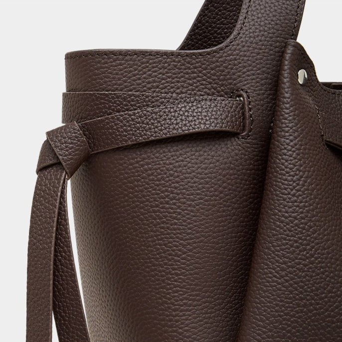 The Pebbled Genuine Leather Mini Bucket Tote Bag with Turn-Lock Closure