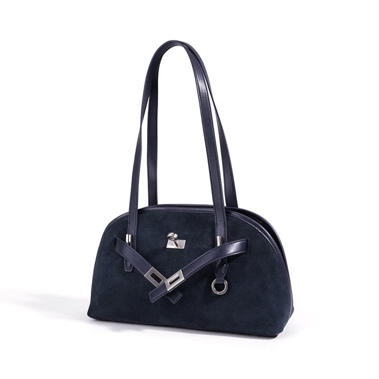 Sleek Soft Suede Genuine Leather Curved Clutch Bag