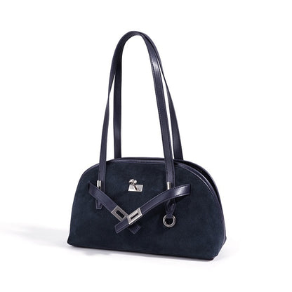 Sleek Soft Suede Genuine Leather Curved Clutch Bag