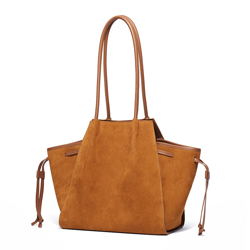 Vintage Slouchy Suede Genuine Leather Tote Clutch Bag