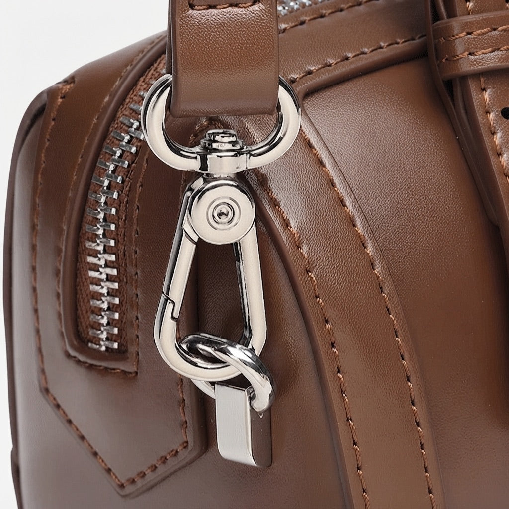 Retro Maillard Genuine Leather Boston Barrel Bag