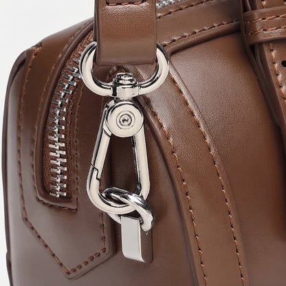 Retro Maillard Genuine Leather Boston Barrel Bag