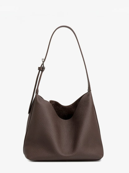 Versatile Genuine Leather Hobo Bucket Bag with Adjustable Shoulder Strap
