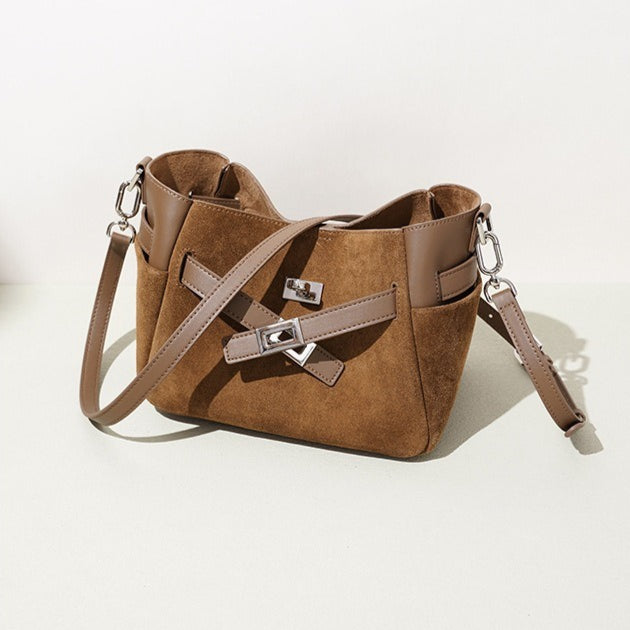 Effortless Suede Genuine Leather Bucket Clutch Bag