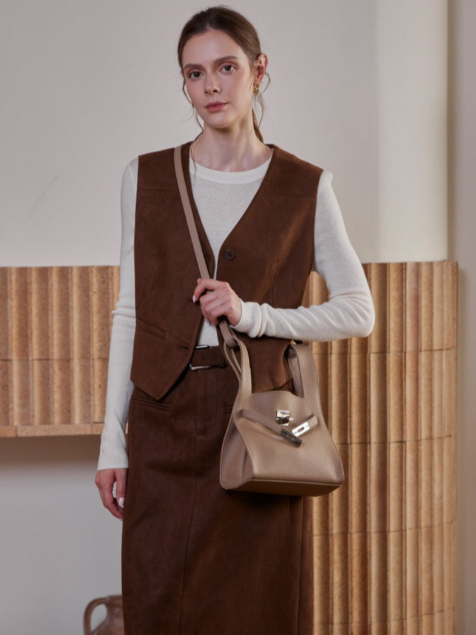 Classic Genuine Leather Chic Daily Crossbody Bucket Bag