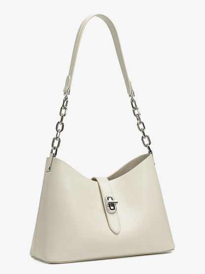 Classic Genuine Leather Underarm Bag with Metal Buckle