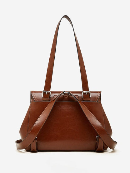 The Oil-Waxed Genuine Leather Convertible Flap Backpack Shoulder Bag