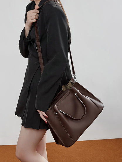 Women's Executive Trapezoid Genuine Leather Tote Bag
