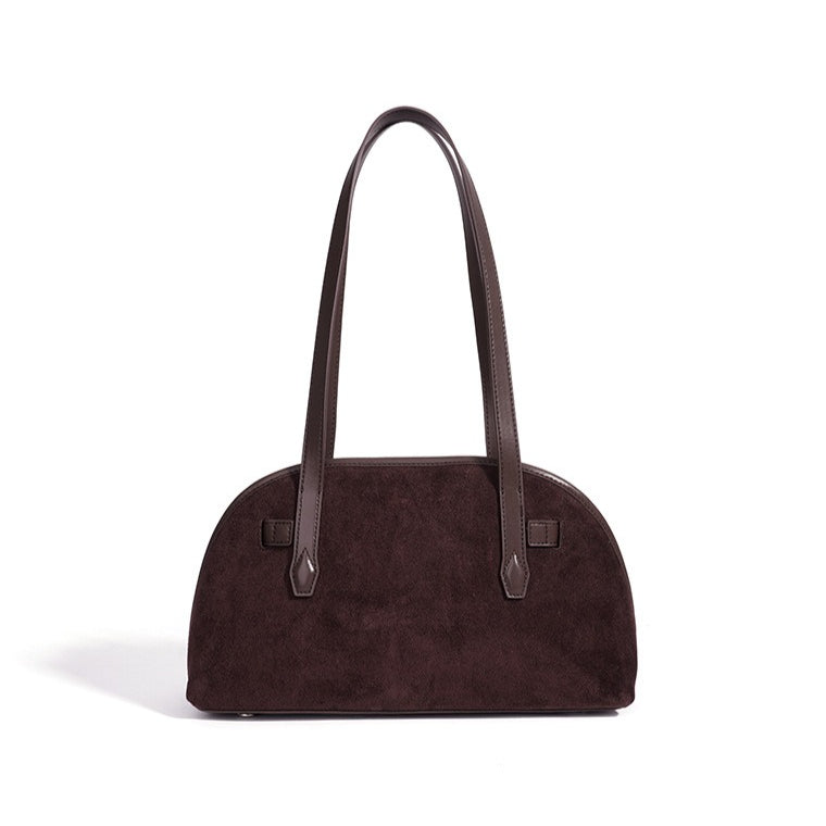 Sleek Soft Suede Genuine Leather Curved Clutch Bag