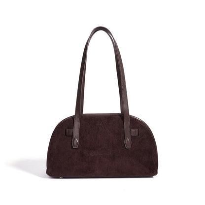 Sleek Soft Suede Genuine Leather Curved Clutch Bag