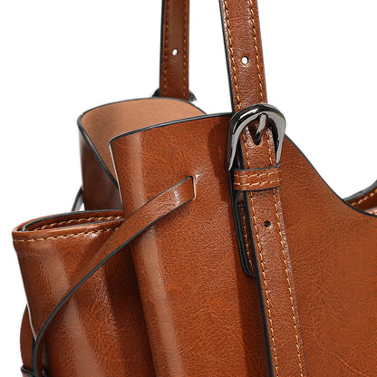 Classic Maillard Genuine Leather Large Capacity Tote Clutch Bag