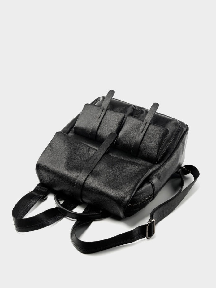 Minimalist Large Capacity Pebbled Genuine Leather Flap Backpack