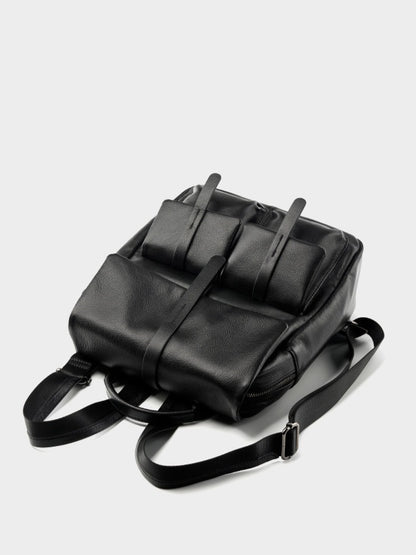 Minimalist Large Capacity Pebbled Genuine Leather Flap Backpack