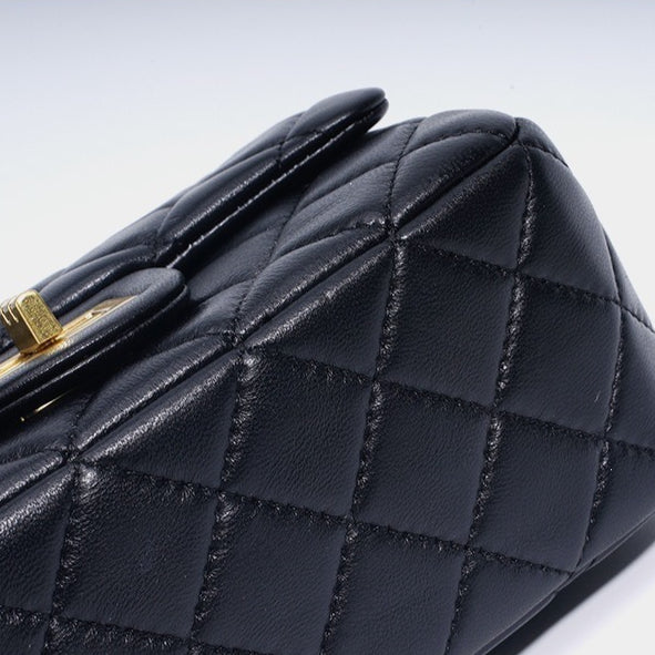 Timeless Petite Sheepskin Leather Quilted Flap Clutch Bag with Golden Ball Chain