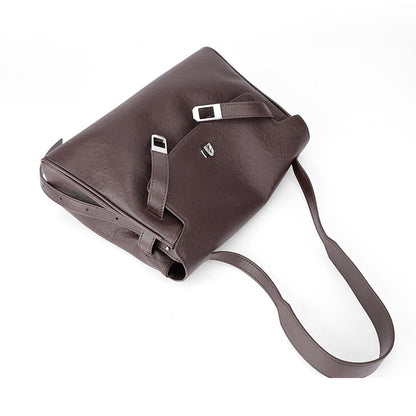 Vintage Lock-Accent Satchel Crossbody Genuine Leather Bag