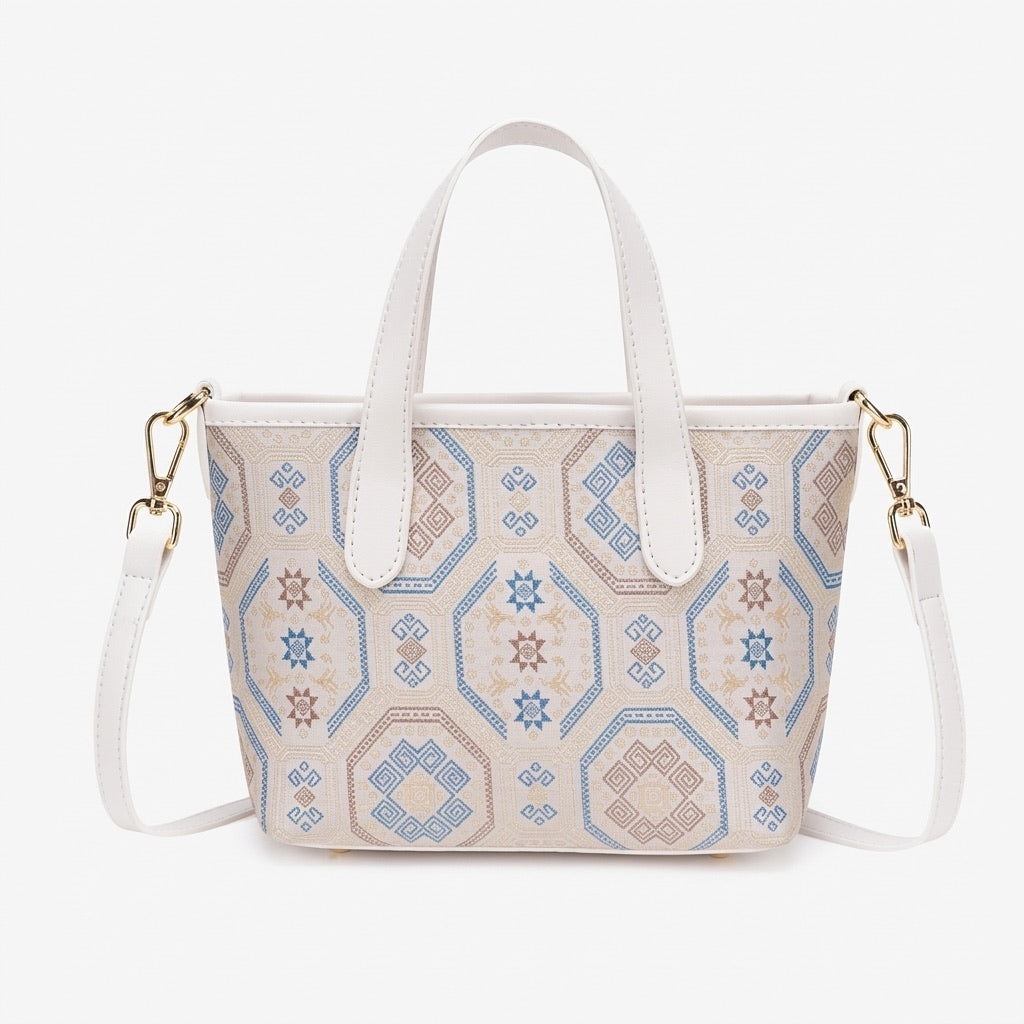 Noble Geometric Pattern Vegan Eco‑Leather Mini Tote Clutch Bag